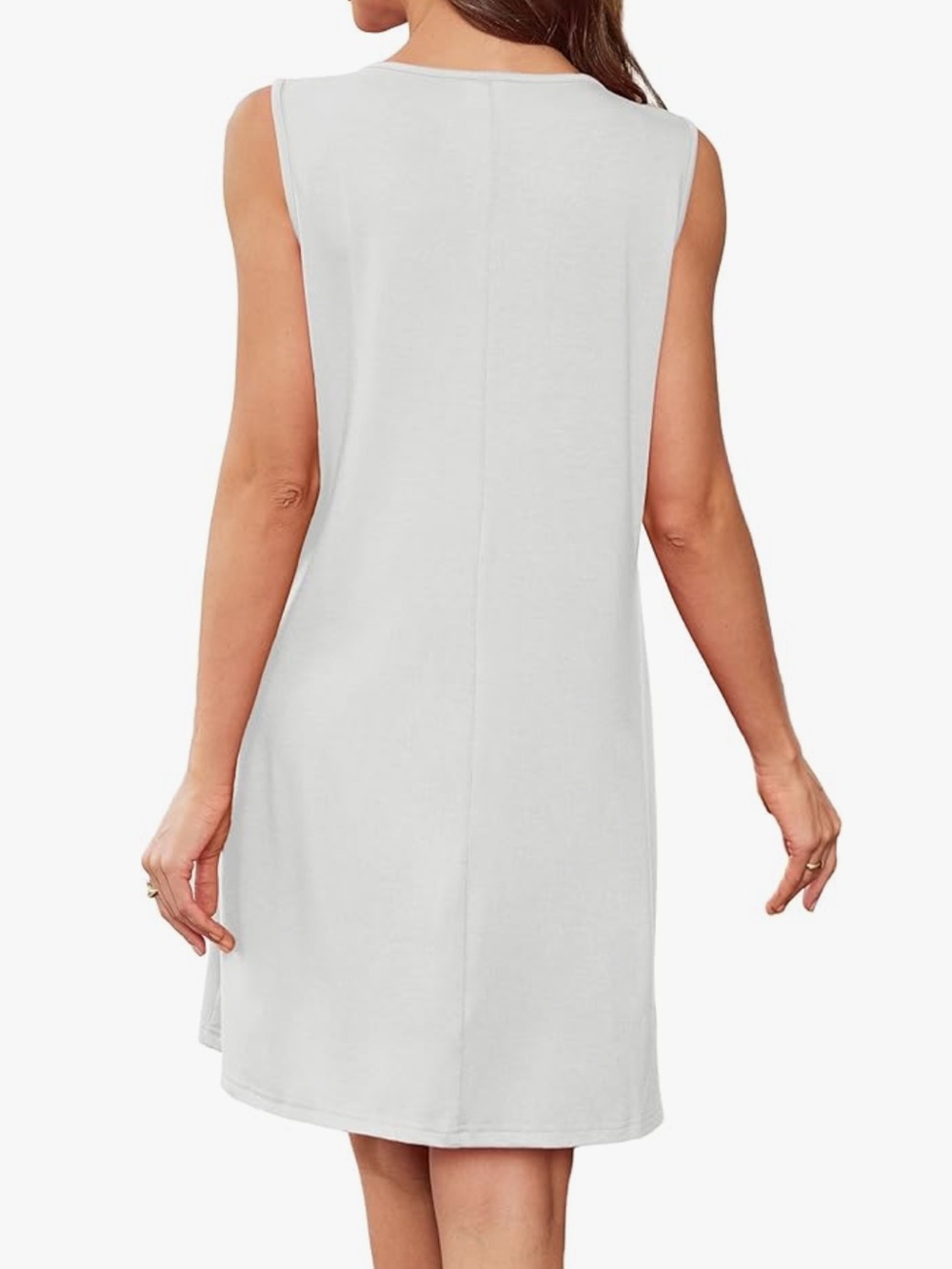 Lace Yoke Sleeveless Dress - White - Picture 2 of 2